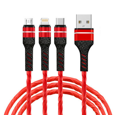 satın al Siyah / Kırmızı 3 In 1 örgü şarj kablosu 1M Uzunluk USB 2.0 Hızlı şarj kablosu online manufacture