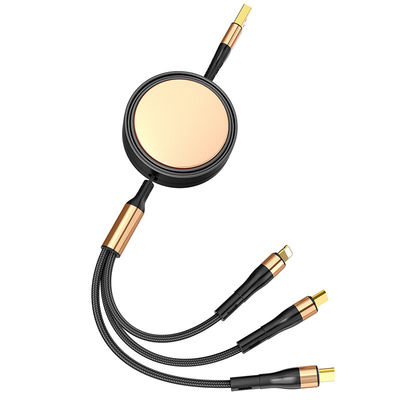 kopen Aanpasbare 3 In 1 data kabel voor mobiele telefoon opladen 1.38M 5V 4A TPE met ABS met aluminiumlegering USB kabel zwart online manufacture