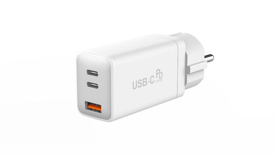 White 65W 3 Port USB Fast Charger USB C Fast Charging Adapter Wall Charger