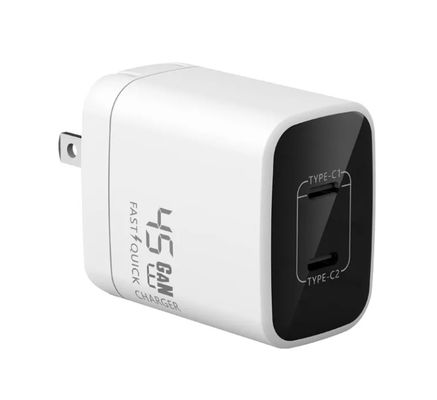 Smart 2 Port USB C GaN Charger ABS PD 45W Fast Charging Adapter customized