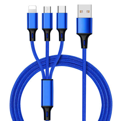 Customizable 3 In 1 Data Cable For Mobile Phone Charging 1.2M 2A Braided USB Cable with OEM Support