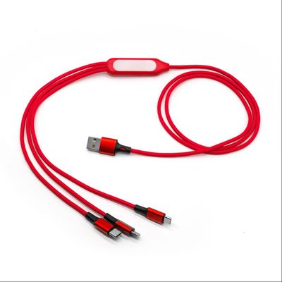 1.2M 2A Braided +ABS+aluminum USB Cable Customizable 3 In 1 LED LIGHT Data Cable For Mobile Phone Charging