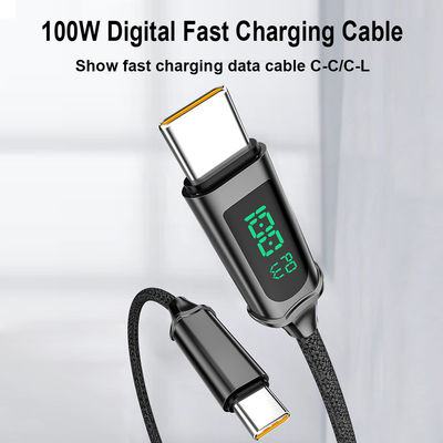 Customizable Digital Display Cable for Mobile Phone Charging 6A Output 1M Length Braided Zinc Alloy USB Cable
