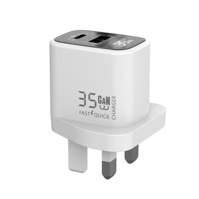 ABS 35W GaN Fast Charger with Digital Display USB-C 30W/USB-A 35W Universal Flash Charge Real-Time Power Visualization