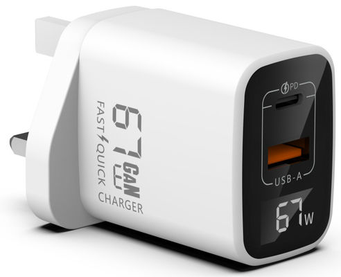 2025 Digtal GaN Charger with Real-Time Monitoring and Dual Ports US Plug Foldable Output Voltage 5V DC Clear Control