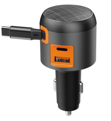 60W Car Charger With Retractable Cable - Built-in Smart IC Protection, Fast Charging For All USB-C Devices