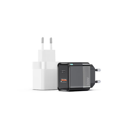 ABS 30W A C Charger Dual-Port Charging Solution in White/Black for Multiple Devices
