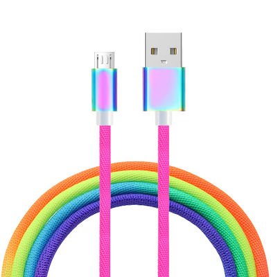 Vibrant Rainbow Braided Cable - Metal Connector & Tangle-Free Design