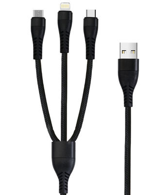 2025 Triple Port Braided Aluminum 1-to-3 Charging Cable Customized Black for Fast Sync Durable Performance