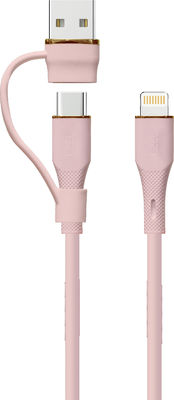 OEM समर्थित गुलाबी 2-इन-1 यूएसबी केबल यूएसबी-ए यूएसबी-सी यूएसबी-सी कनेक्टर