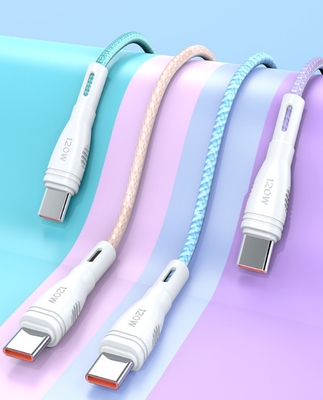 120W USB-C to USB-C Braided Cable 1m/2m/25cm Fast Charging Cord with PVC & Woven Nylon for Rapid Power Delivery