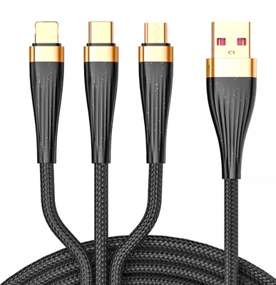 3-in-1 Sparkle USB Charging Cable, Braided TPE 1.25m/2m - Compatible with iPhone/Type-C/Micro-USB Devices